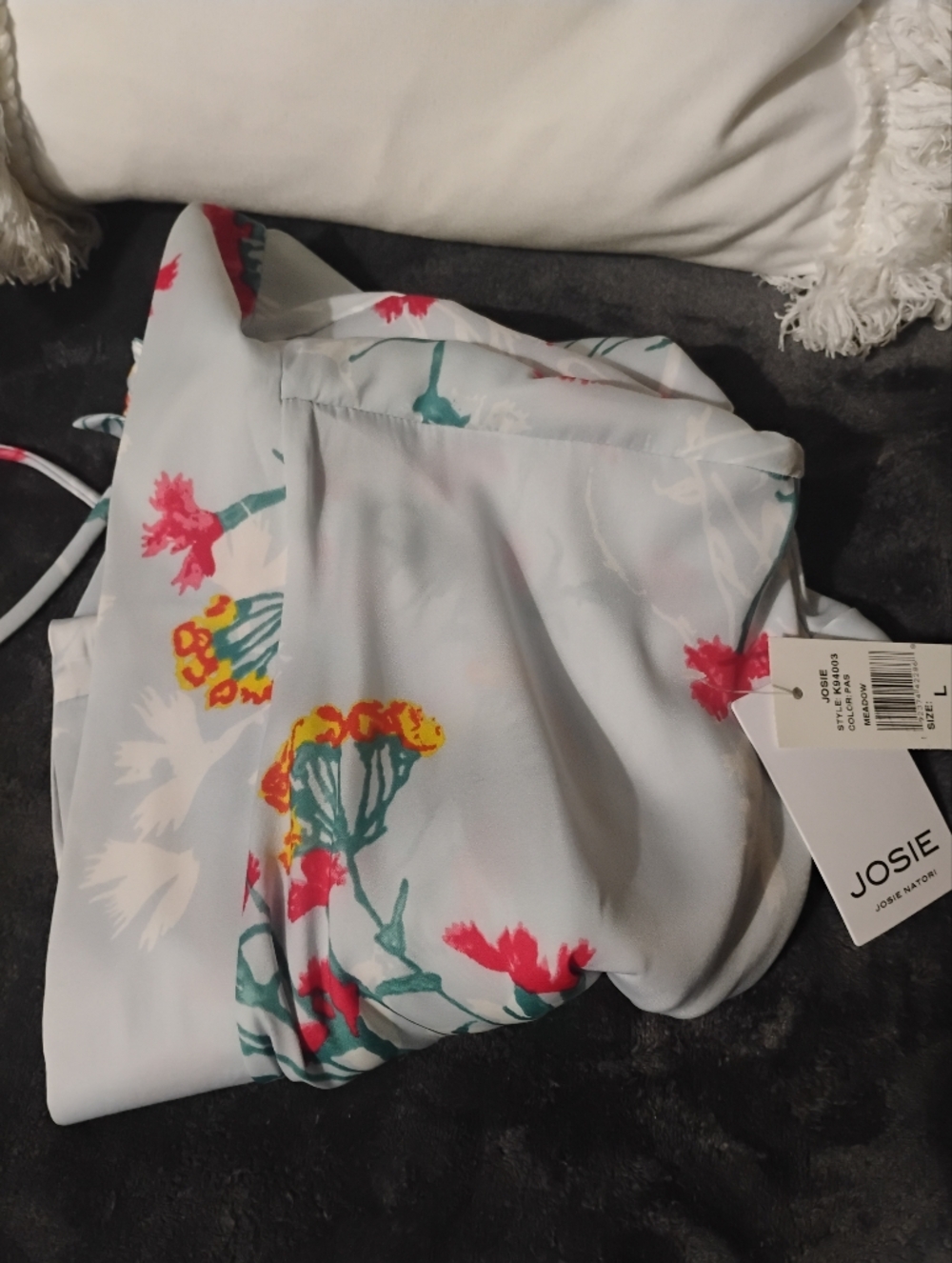Josie Natori Meadow Robe Wrap  Loungewear Silver Blue Sz L NWT - Picture 5 of 8